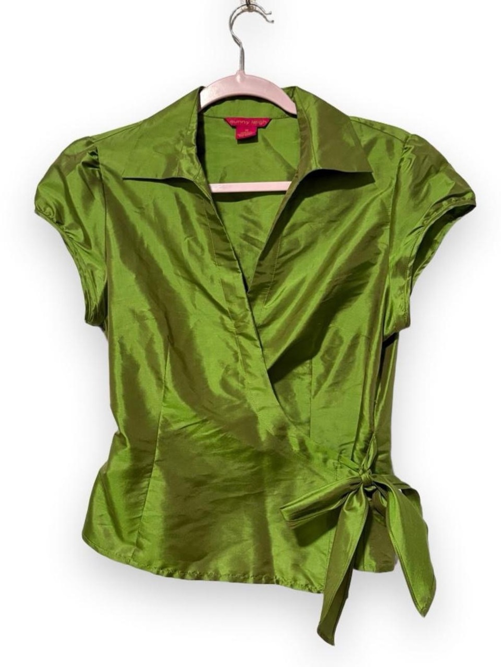 Gorgeous vintage Y2K 100% silk green wrap top size 10 excellent condition